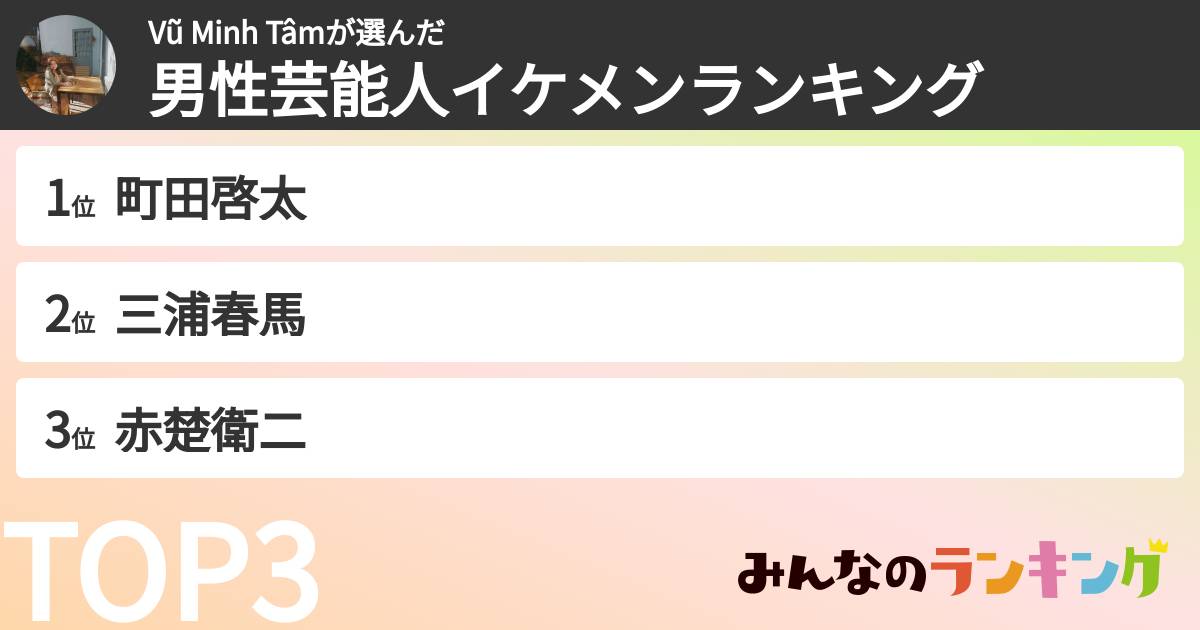 Vũ Minh Tâmさんの「男性芸能人イケメンランキング」