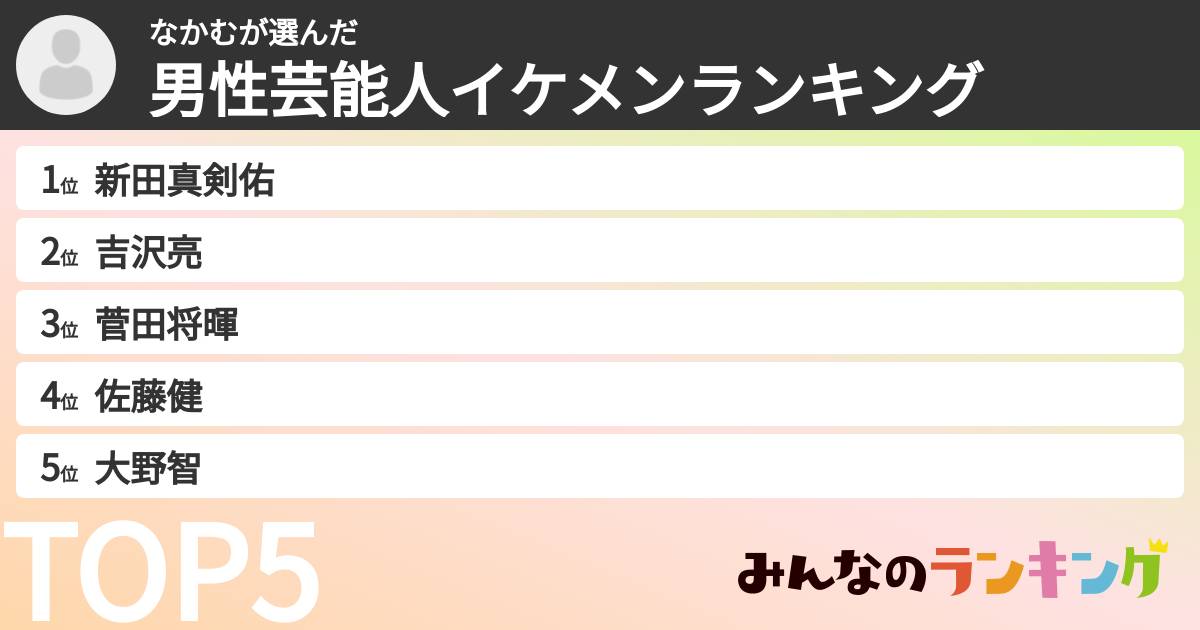 なかむさんの「男性芸能人イケメンランキング」