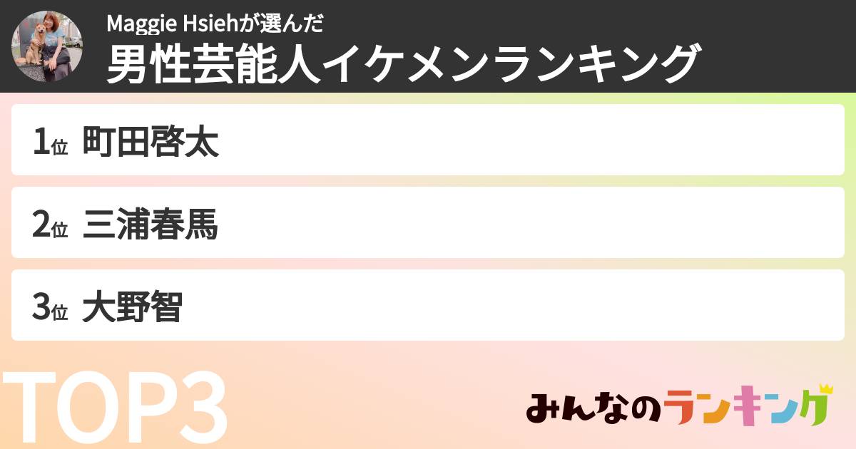 Maggie Hsiehさんの「男性芸能人イケメンランキング」