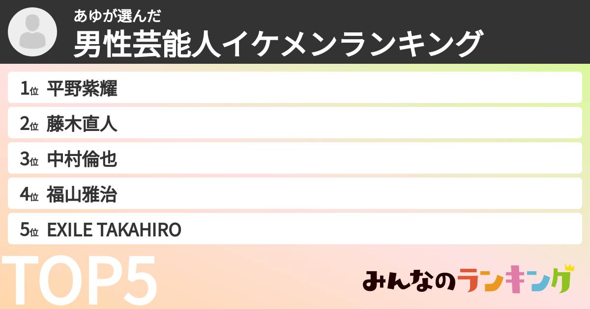 あゆさんの「男性芸能人イケメンランキング」