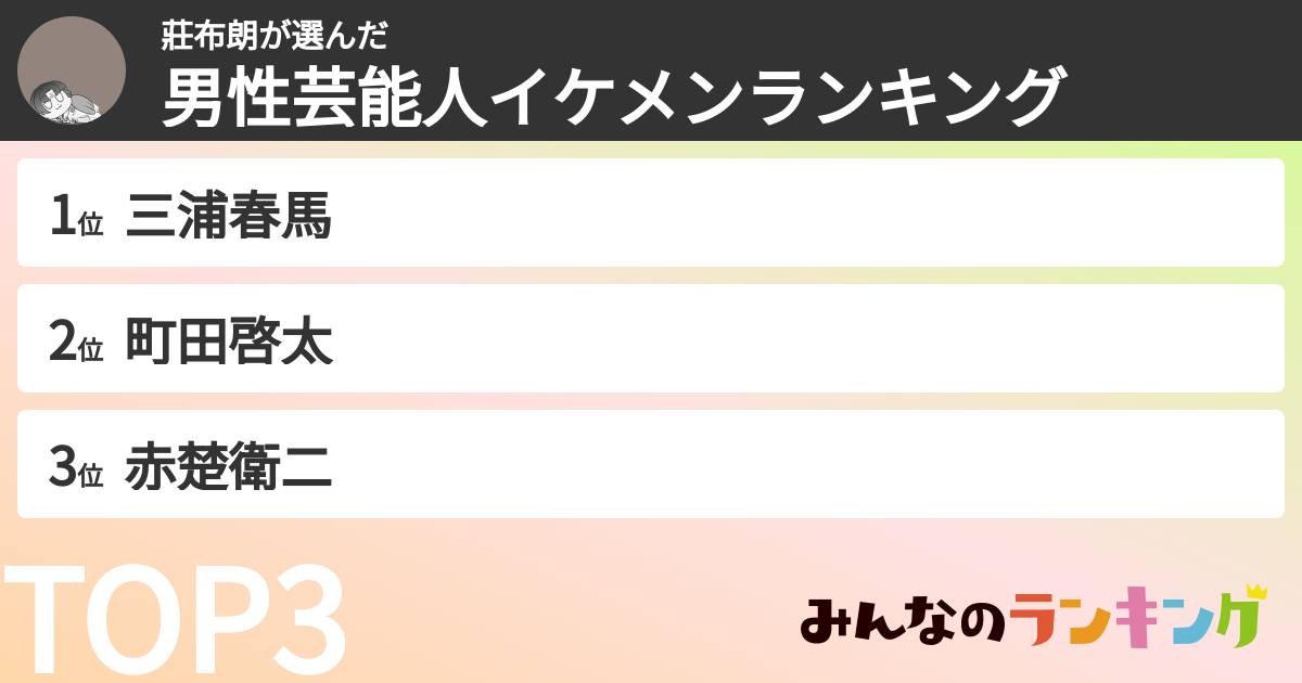 莊布朗さんの「男性芸能人イケメンランキング」