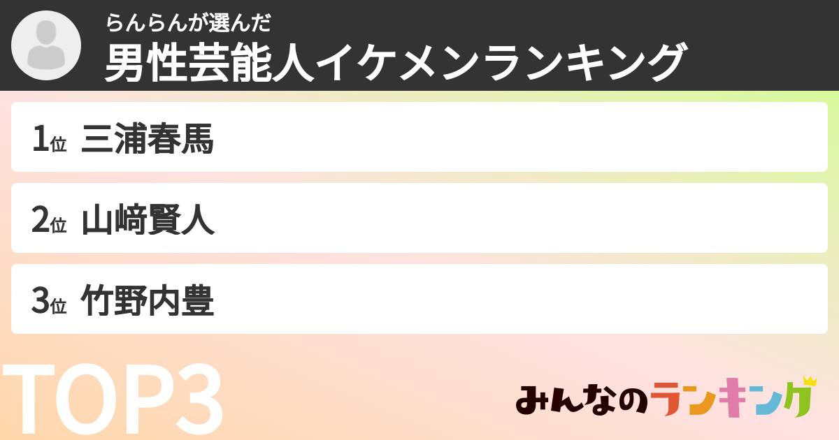 らんらんさんの「男性芸能人イケメンランキング」