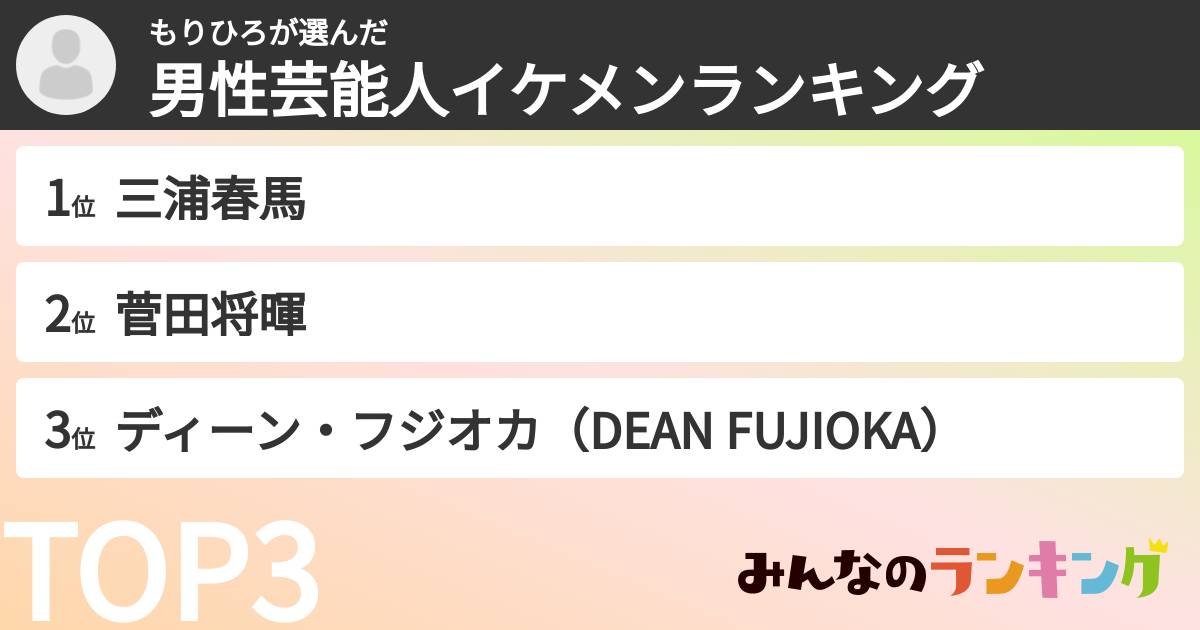 もりひろさんの「男性芸能人イケメンランキング」