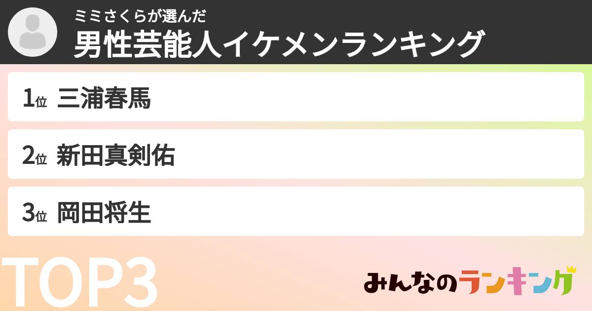 ミミさくらさんの「男性芸能人イケメンランキング」