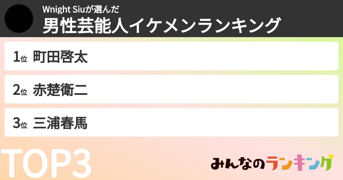 Wnight Siuさんの「男性芸能人イケメンランキング」