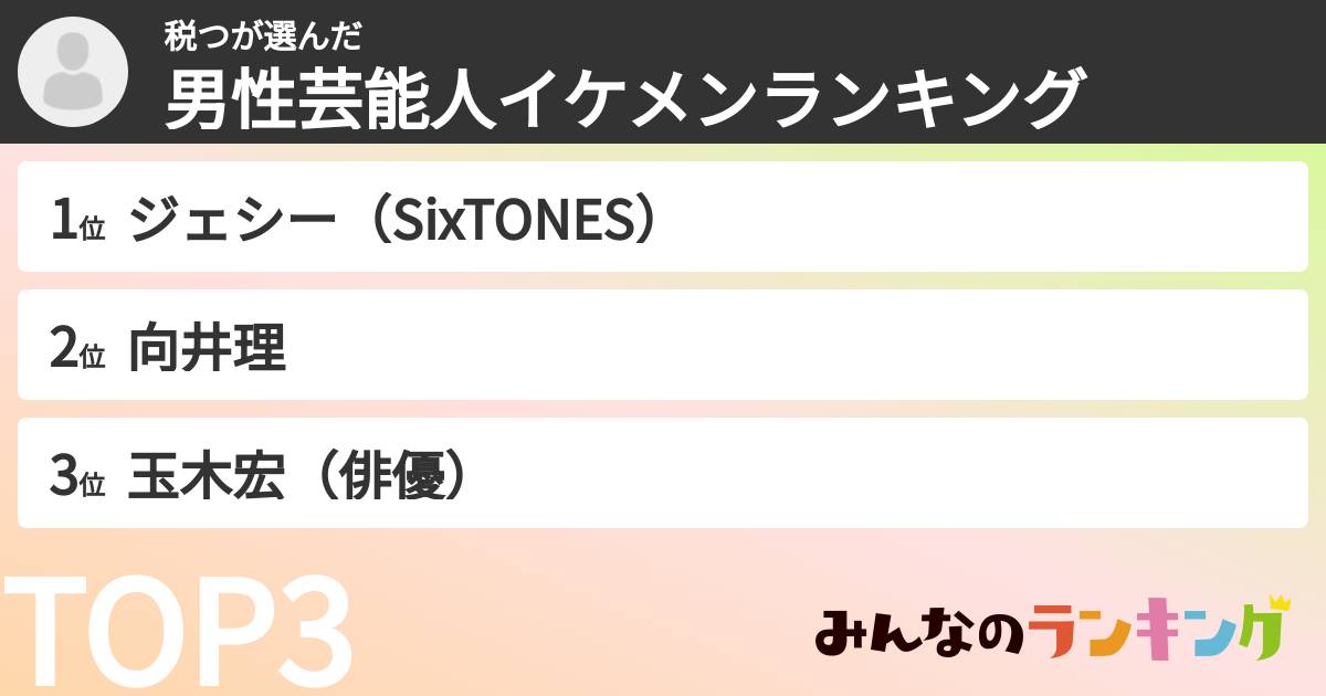 税つさんの「男性芸能人イケメンランキング」