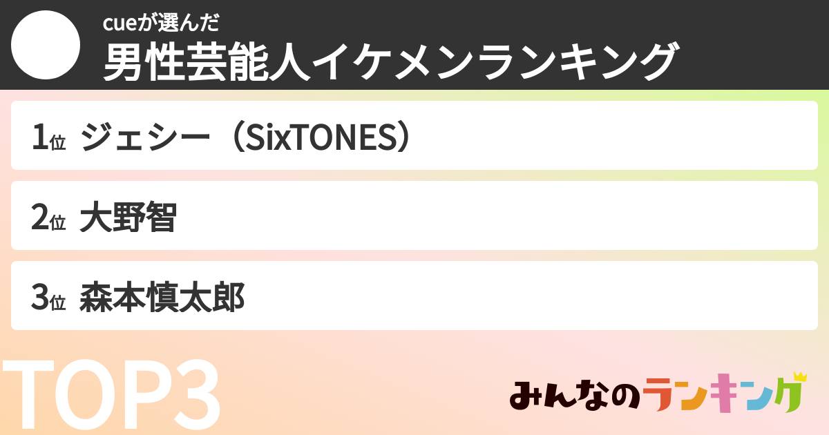 cueさんの「男性芸能人イケメンランキング」