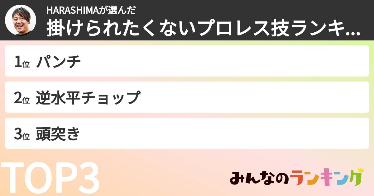 HARASHIMAさんの「掛けられたくないプロレス技ランキング」