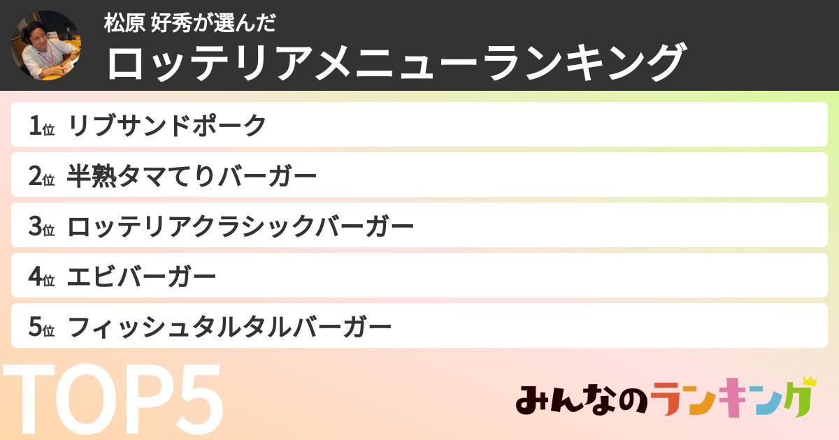 松原 好秀さんの「ロッテリアメニューランキング」