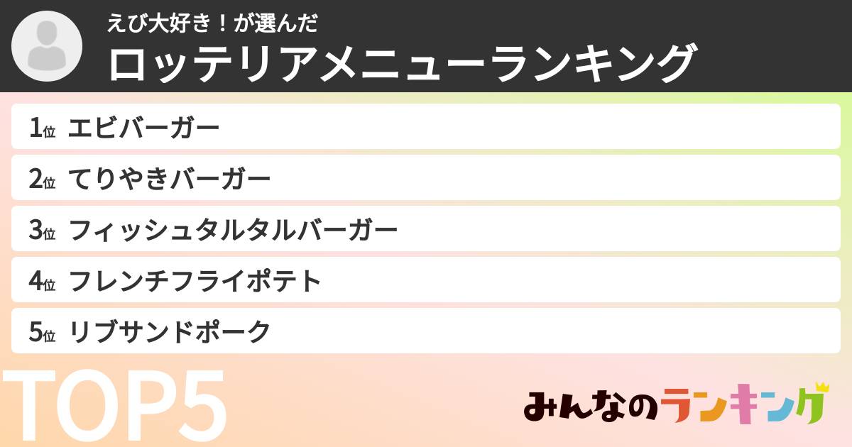えび大好き！さんの「ロッテリアメニューランキング」