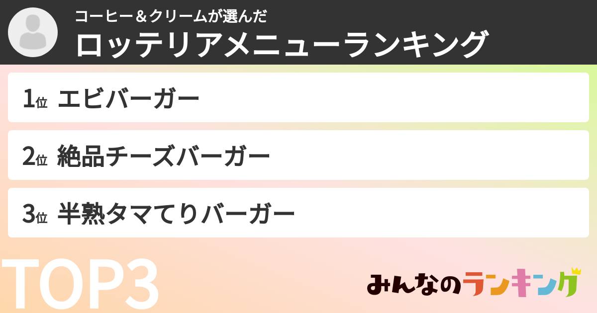 コーヒー＆クリームさんの「ロッテリアメニューランキング」