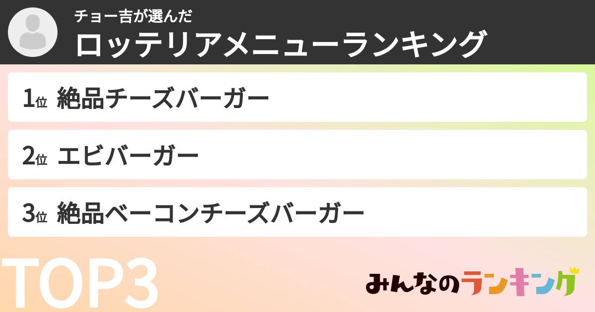 チョー吉さんの「ロッテリアメニューランキング」