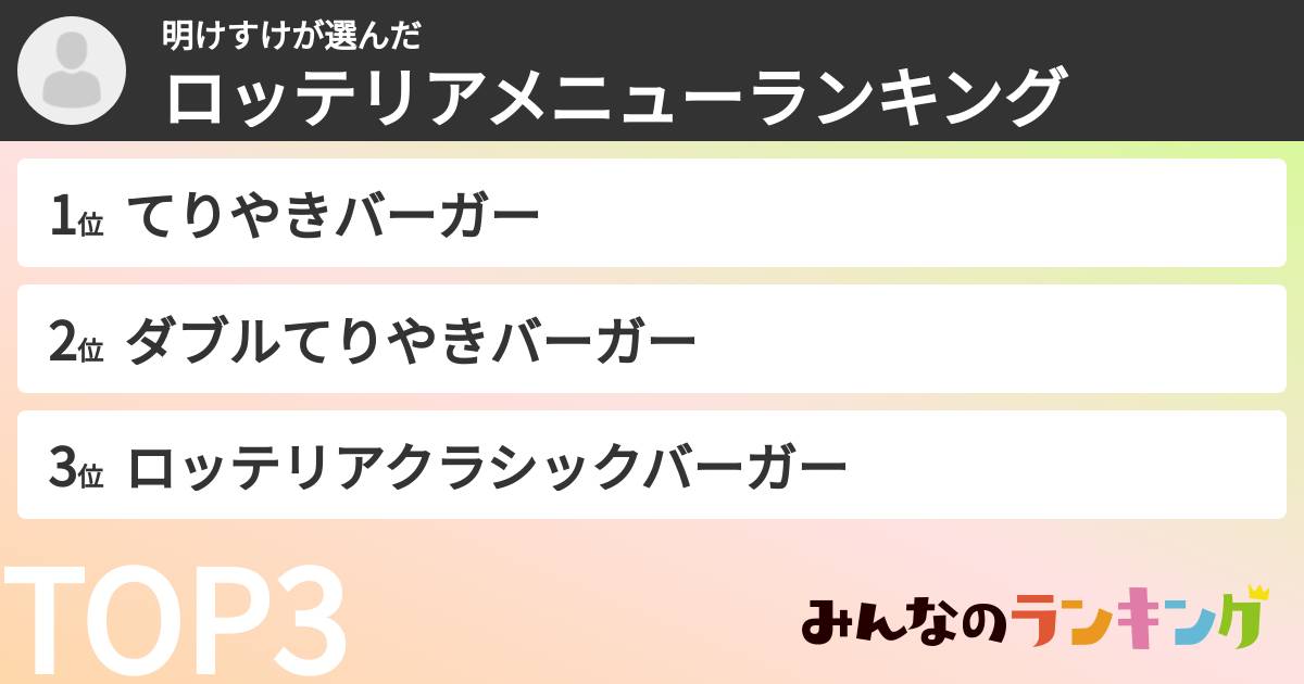 明けすけさんの「ロッテリアメニューランキング」