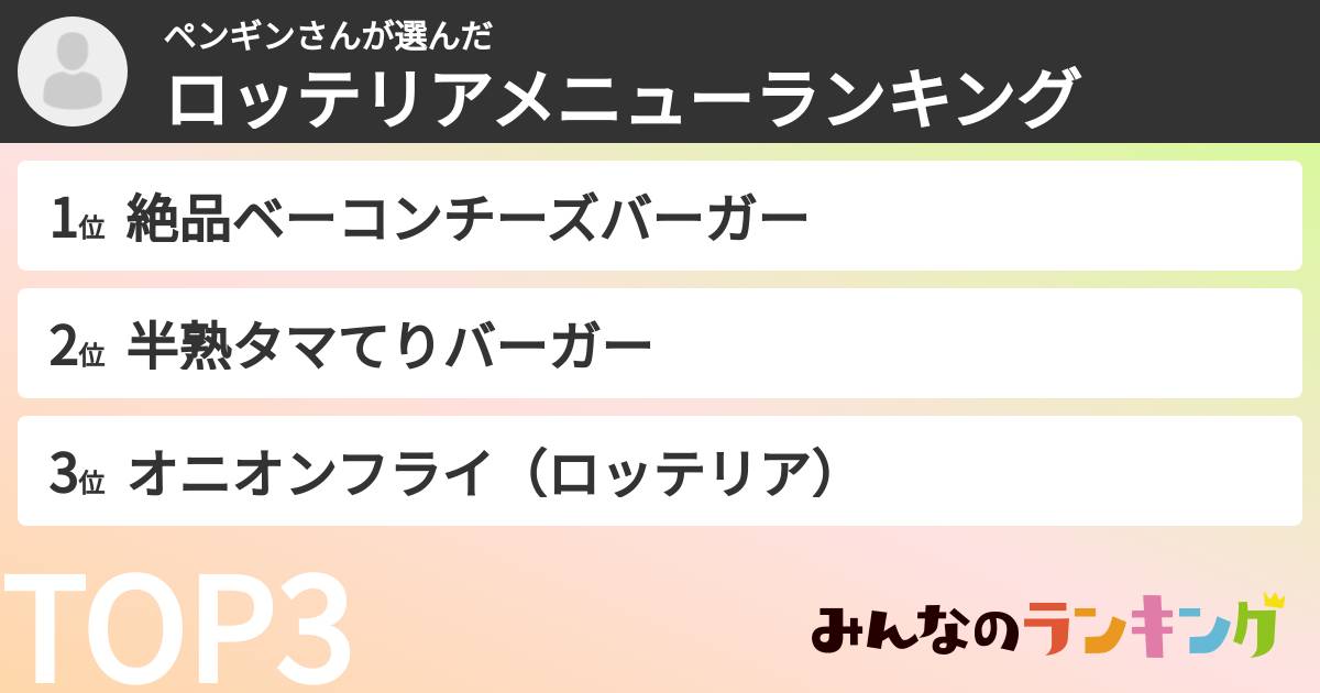 ペンギンさんさんの「ロッテリアメニューランキング」