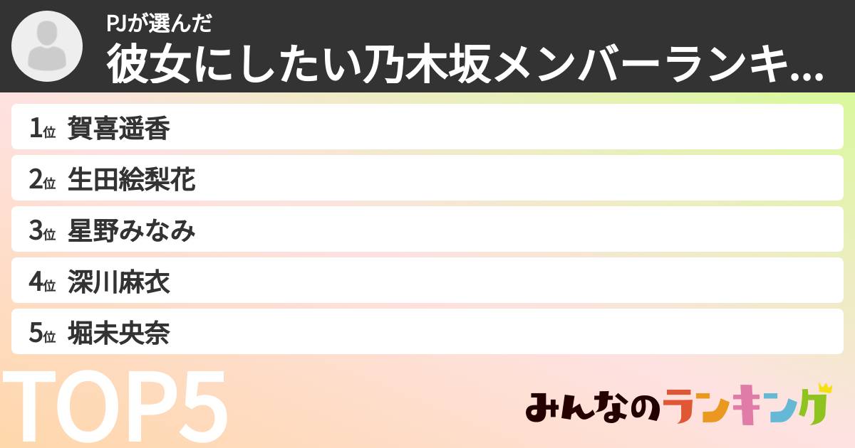 PJさんの「彼女にしたい乃木坂メンバーランキング」