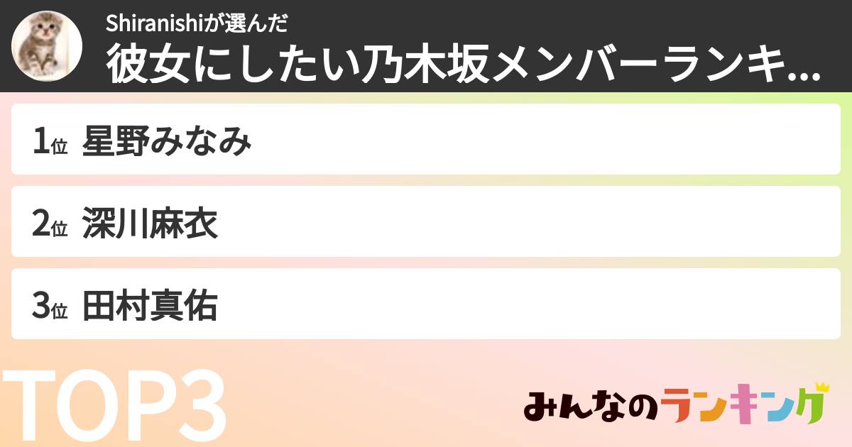 Shiranishiさんの「彼女にしたい乃木坂メンバーランキング」