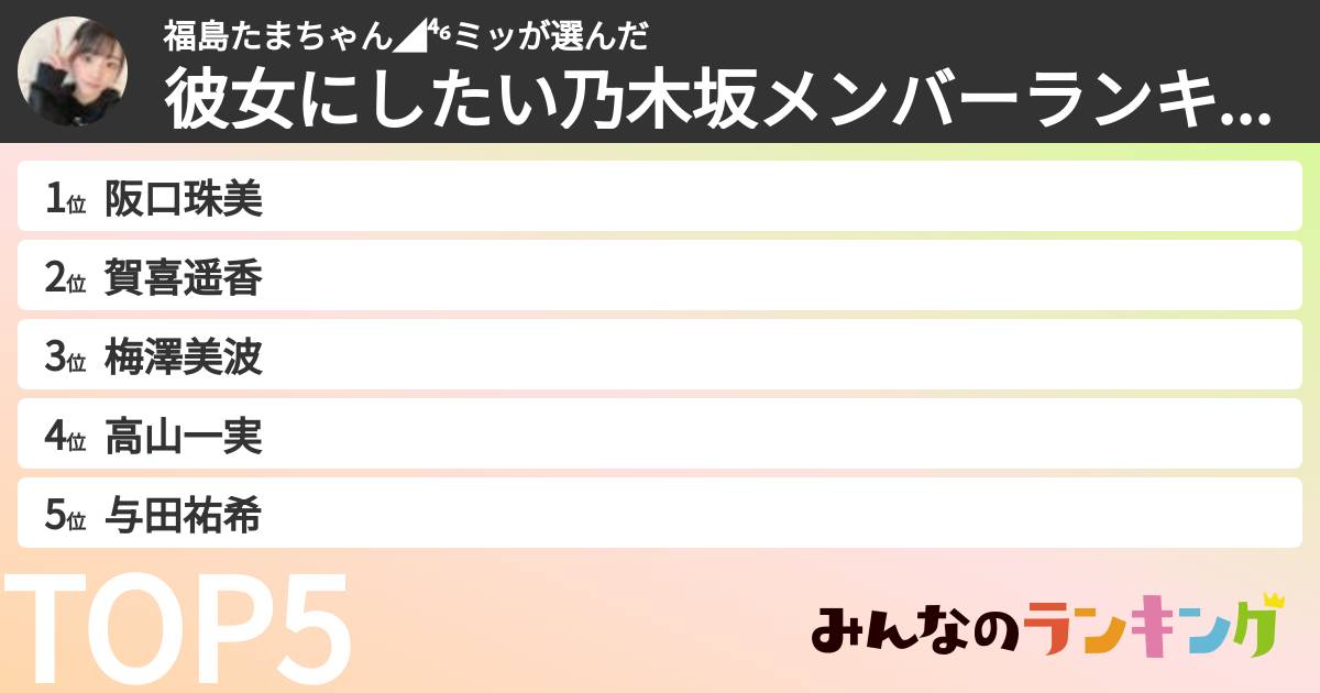 福島たまちゃん◢⁴⁶ミッさんの「彼女にしたい乃木坂メンバーランキング」