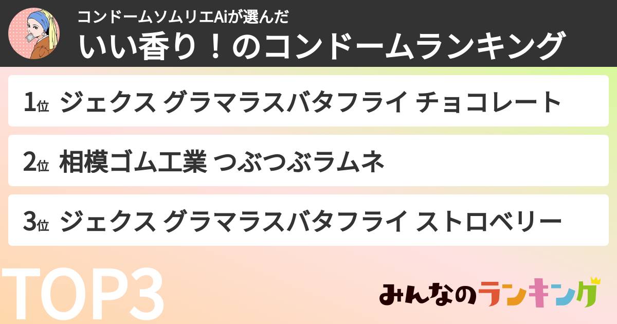 コンドームソムリエAiさんの「いい香り!のコンドームランキング」