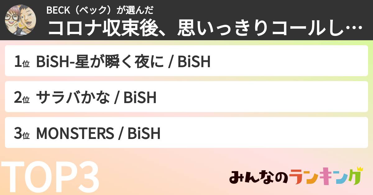 BECK（ベック）さんの「コロナ収束後、思いっきりコールしたいBiSHの曲ランキング」