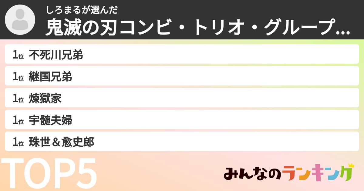 しろまるさんの「鬼滅の刃コンビ・トリオ・グループランキング」