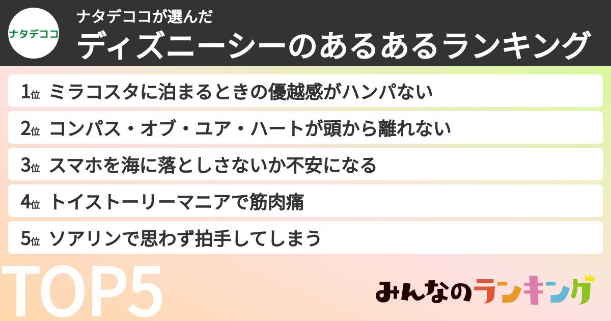 ナタデココさんの「ディズニーシーのあるあるランキング」
