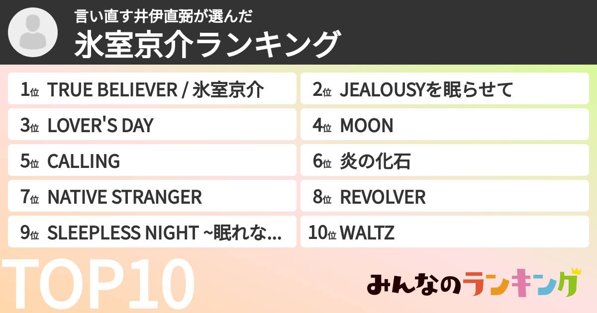 言い直す井伊直弼さんの「氷室京介ランキング」