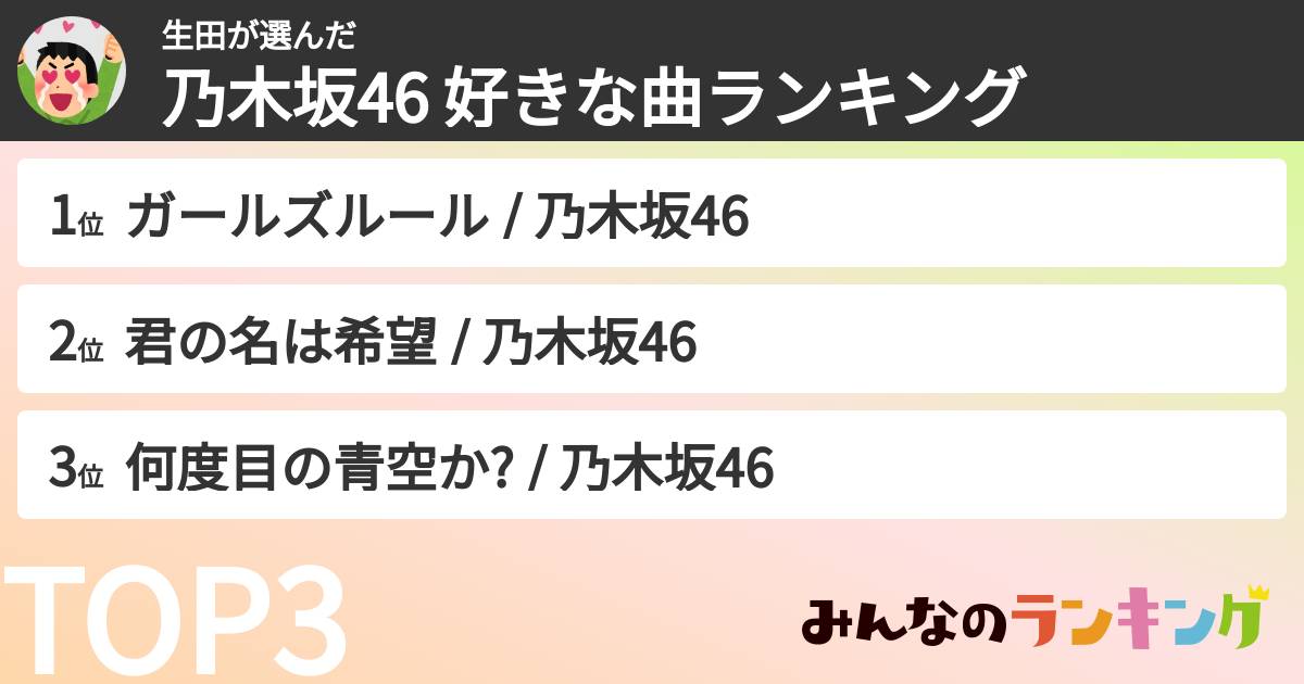 生田さんの「乃木坂46 好きな曲ランキング」
