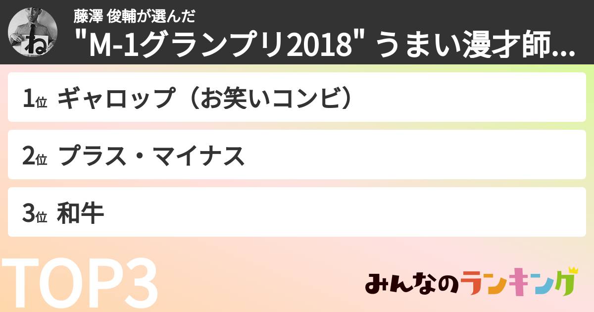 藤澤 俊輔さんの「"M-1グランプリ2018" うまい漫才師ランキング」