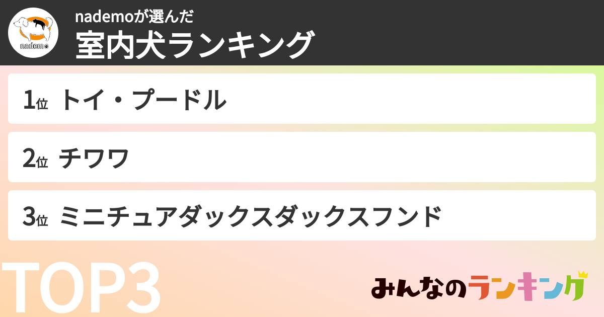 nademoさんの「室内犬ランキング」
