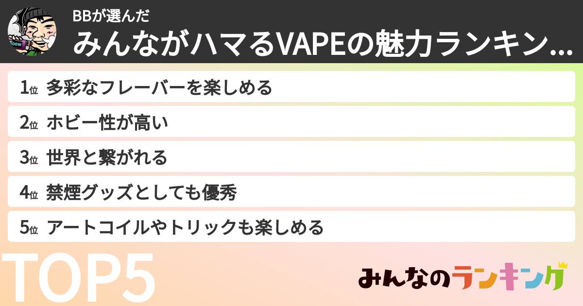 BBさんの「みんながハマるVAPEの魅力ランキング」