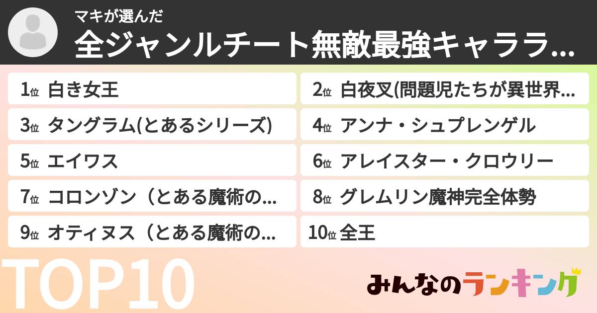 マキさんの「全ジャンルチート無敵最強キャラランキングパート5」