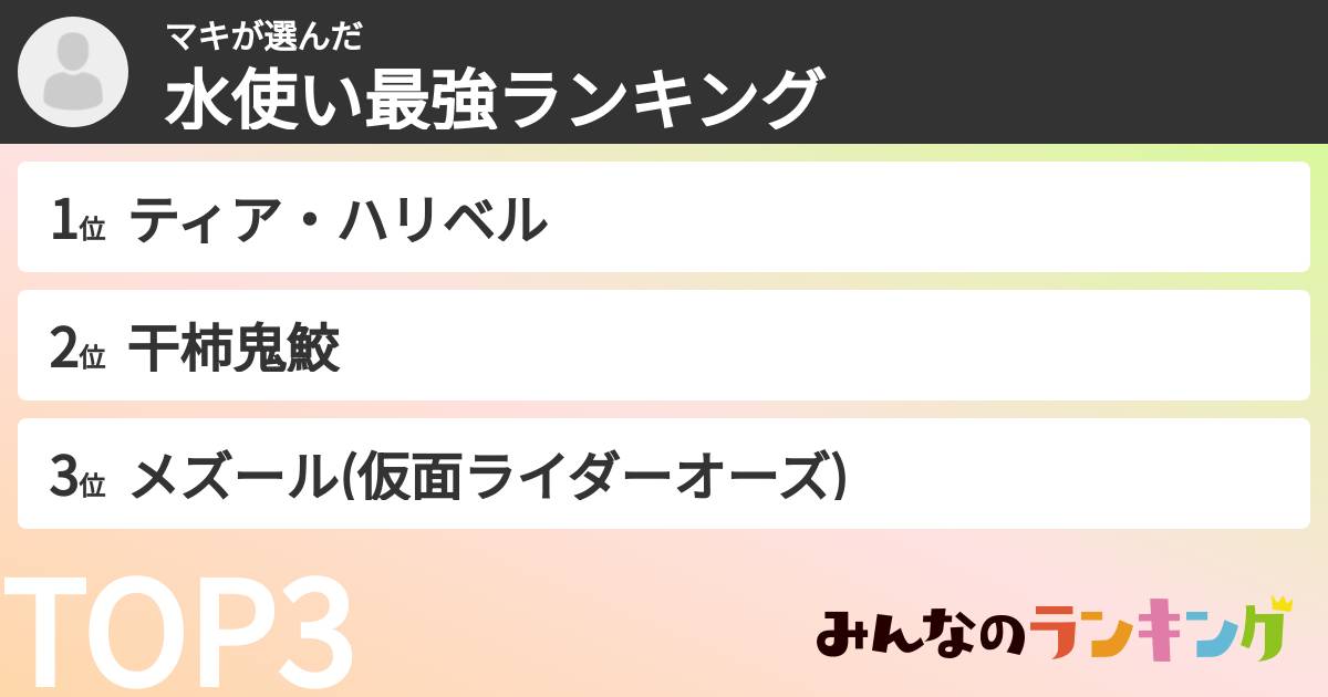 マキさんの「水使い最強ランキング」