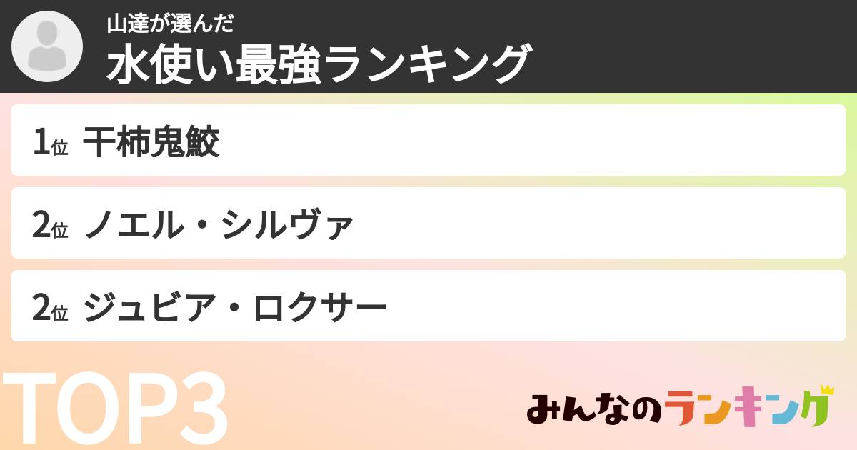 山達さんの「水使い最強ランキング」