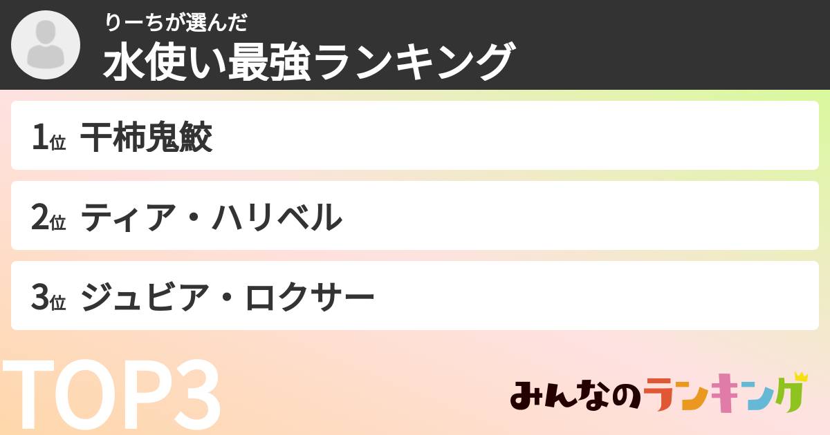 りーちさんの「水使い最強ランキング」