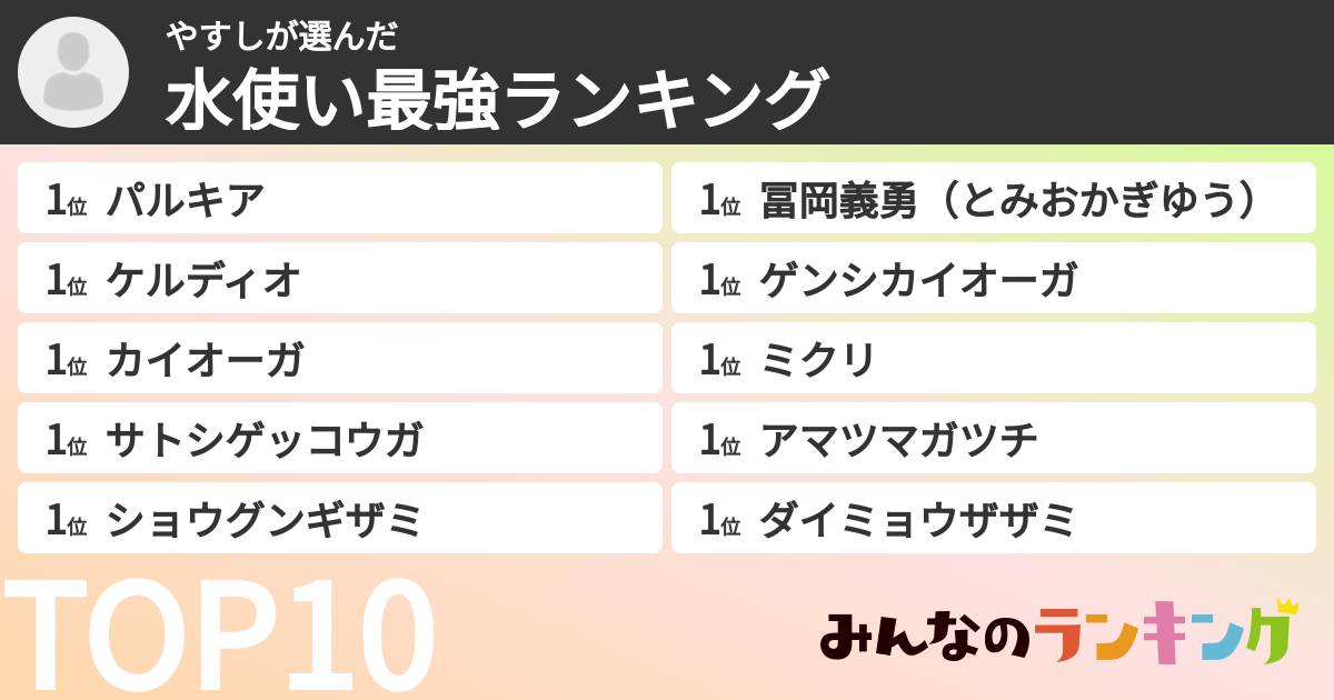 やすしさんの「水使い最強ランキング」