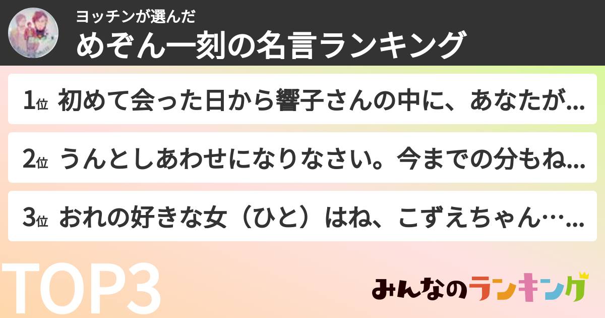 ヨッチンさんの「めぞん一刻の名言ランキング」