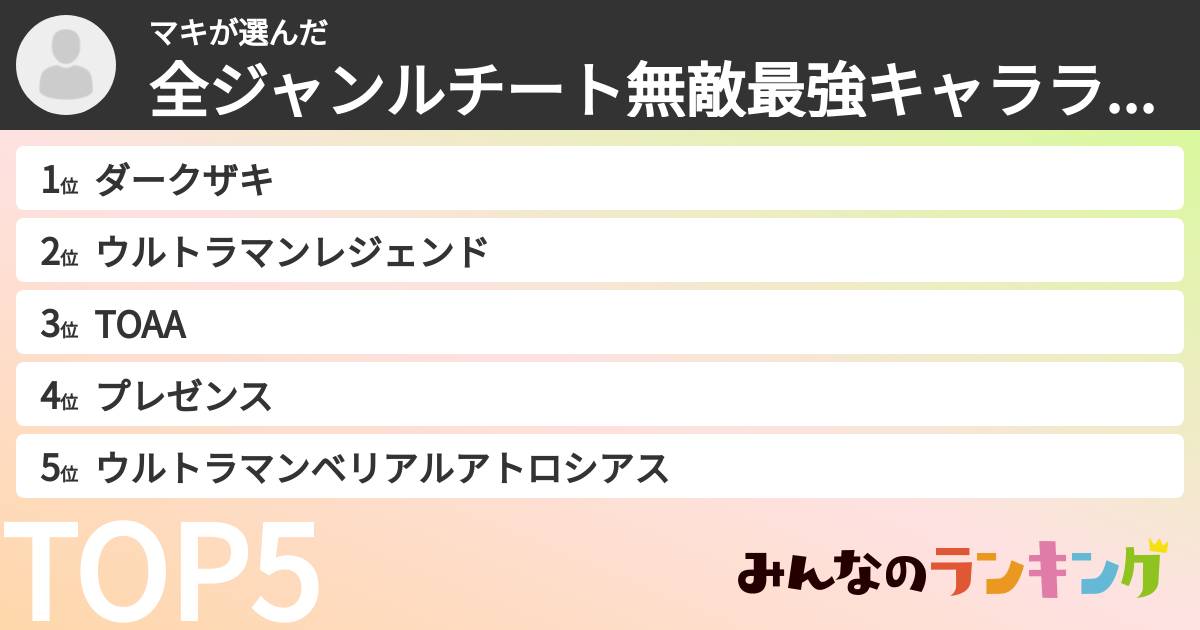 マキさんの「全ジャンルチート無敵最強キャラランキングパート2」