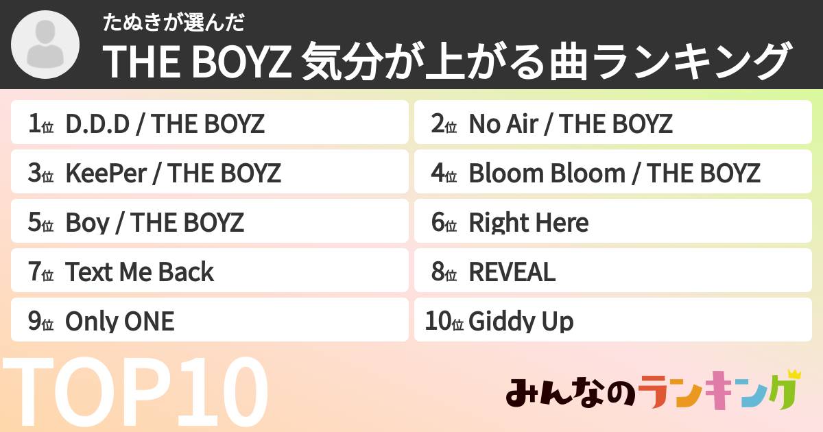 たぬきさんの「THE BOYZ 気分が上がる曲ランキング」