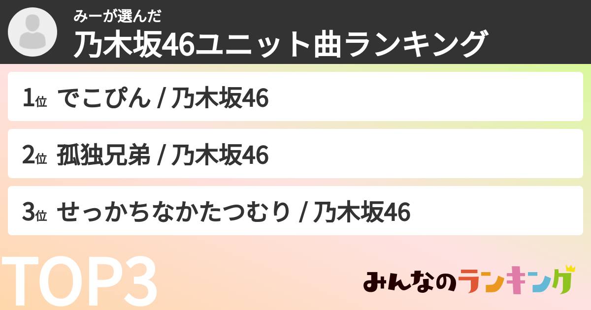 みーさんの「乃木坂46ユニット曲ランキング」