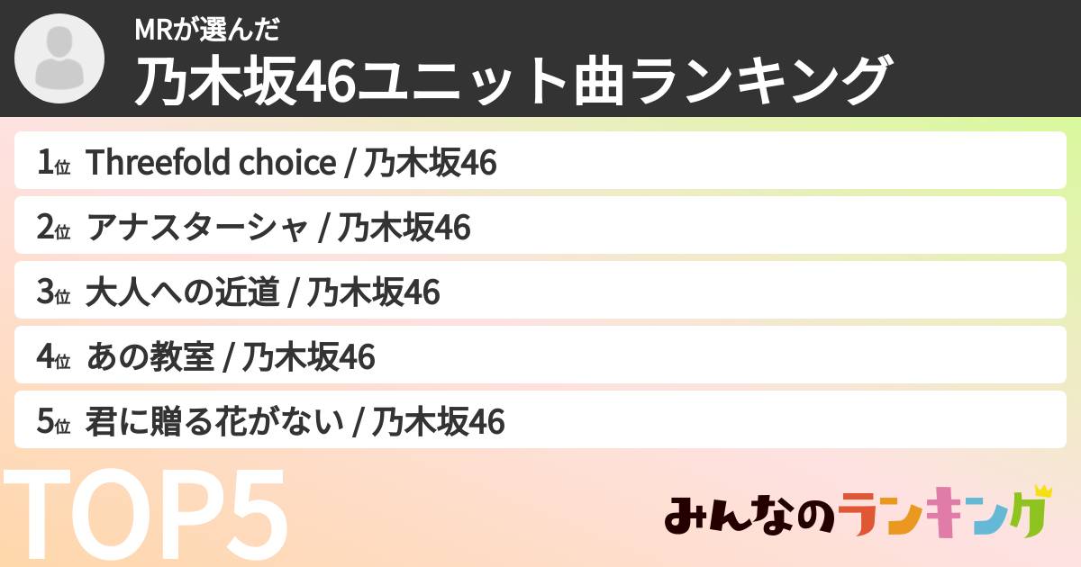 MRさんの「乃木坂46ユニット曲ランキング」