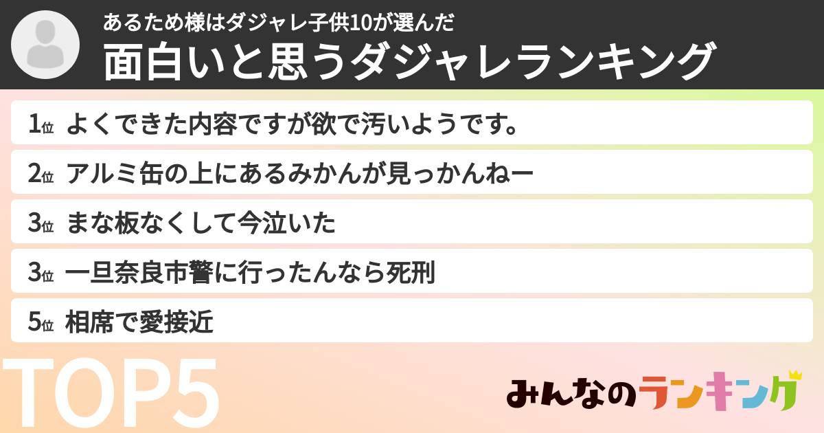 あるため様はダジャレ子供10さんの「面白いと思うダジャレランキング」