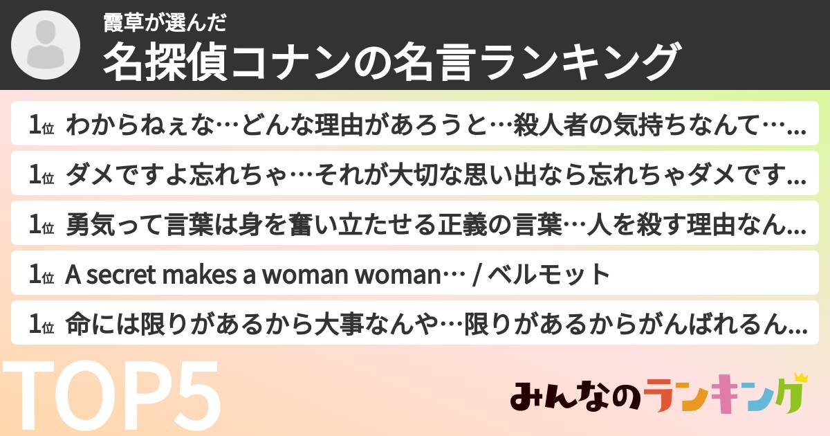 霞草さんの「名探偵コナンの名言ランキング」