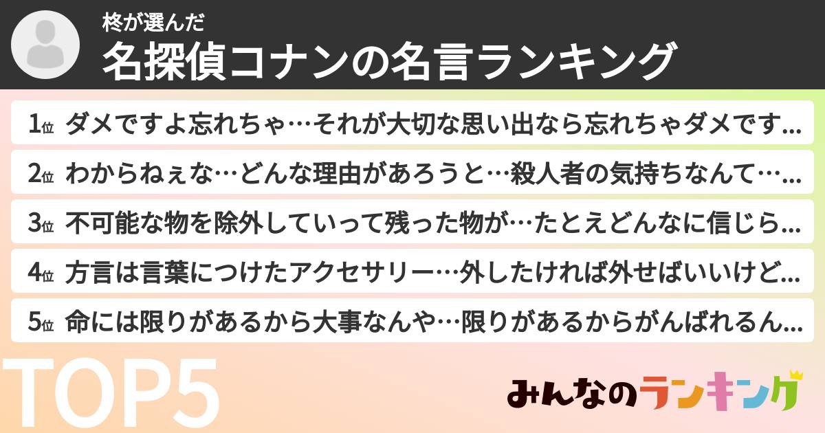 柊さんの「名探偵コナンの名言ランキング」