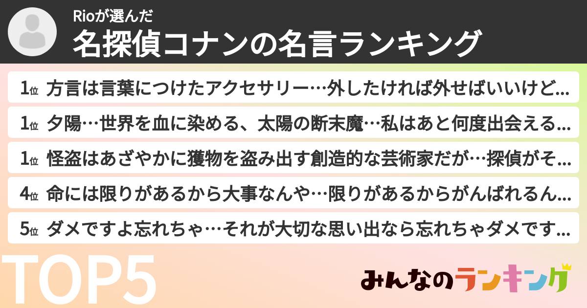 Rioさんの「名探偵コナンの名言ランキング」