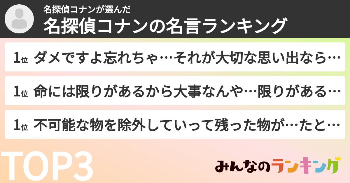 名探偵コナンさんの「名探偵コナンの名言ランキング」