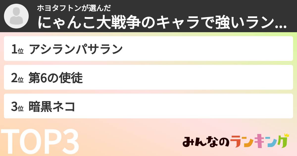 ホヨタフトンさんの「にゃんこ大戦争のキャラで強いランキング」
