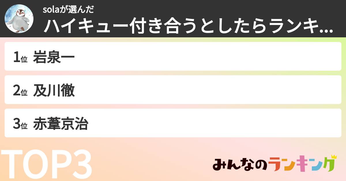 solaさんの「ハイキュー付き合うとしたらランキング」