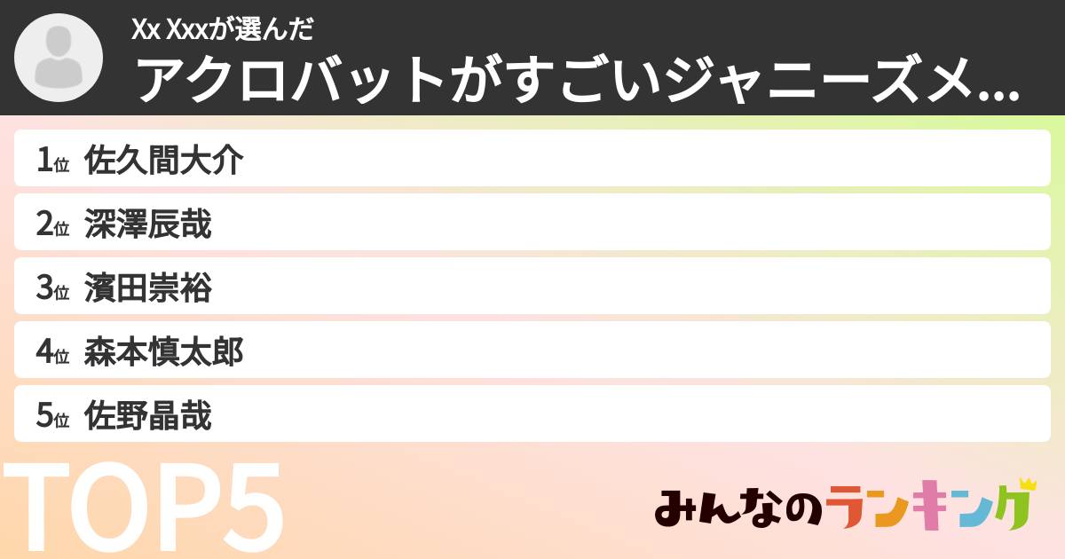 Xx Xxxさんの「アクロバットがすごいジャニーズメンバーランキング」