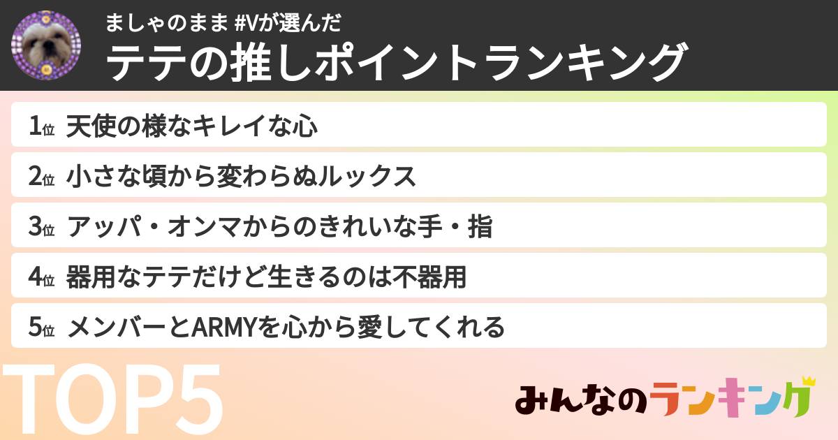 ましゃのまま #Vさんの「テテの推しポイントランキング」