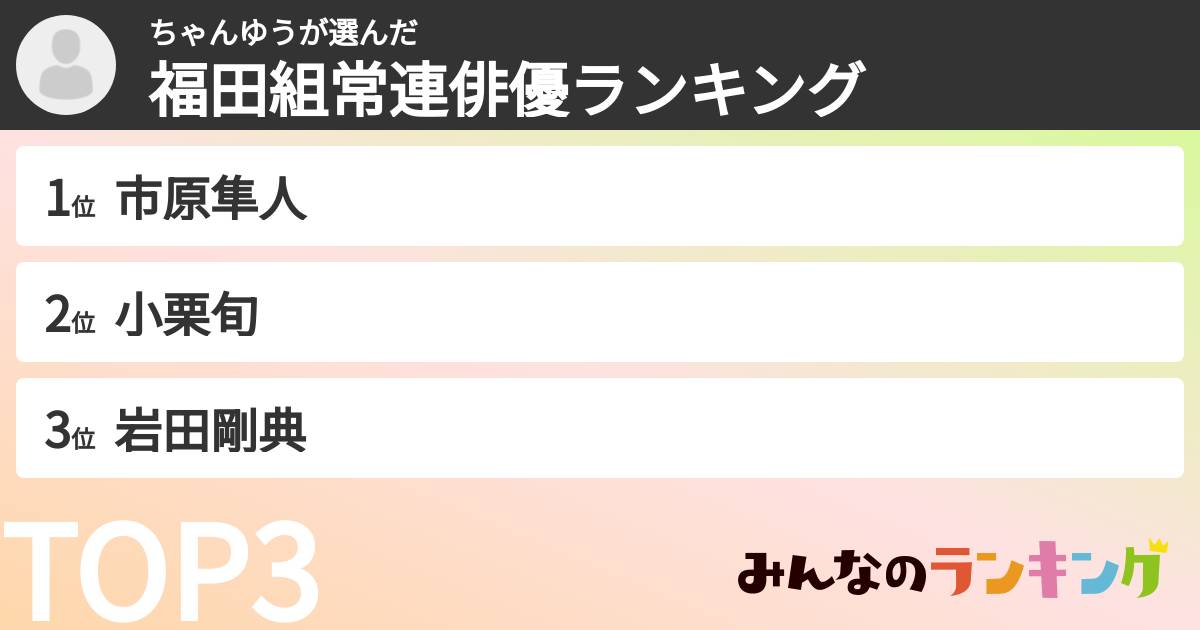 ちゃんゆうさんの「福田組常連俳優ランキング」